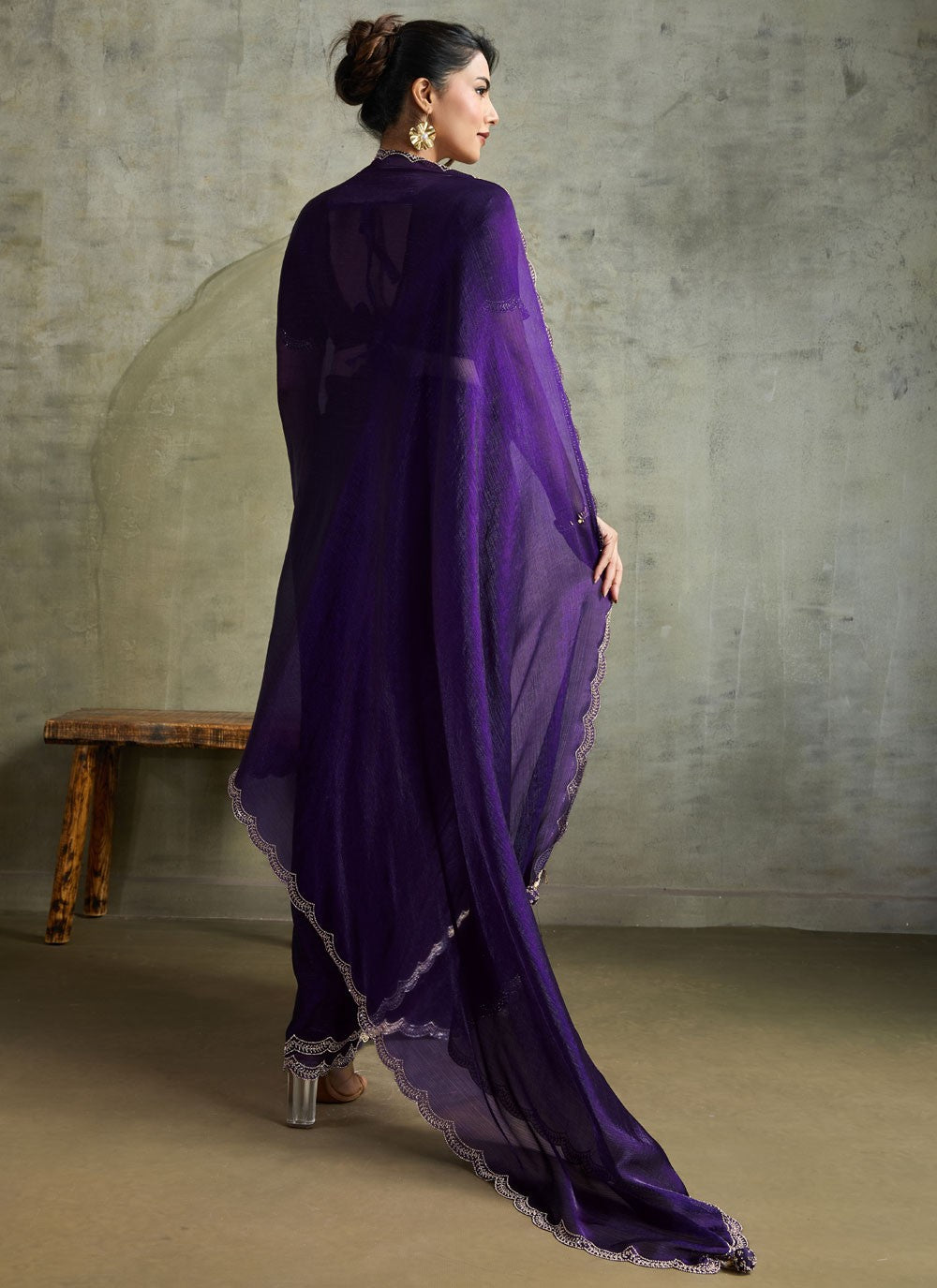 Purple Chiffon Traditional Saree Embroidered S19828