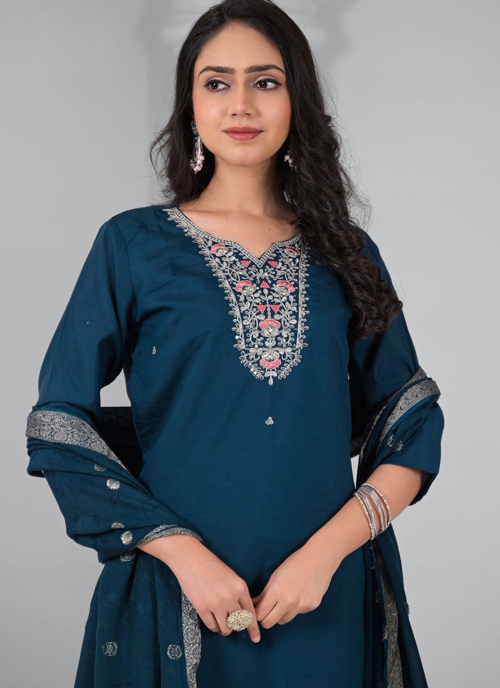 Pant Style Suit Embroidered, Sequins, Zari Morpeach T7343