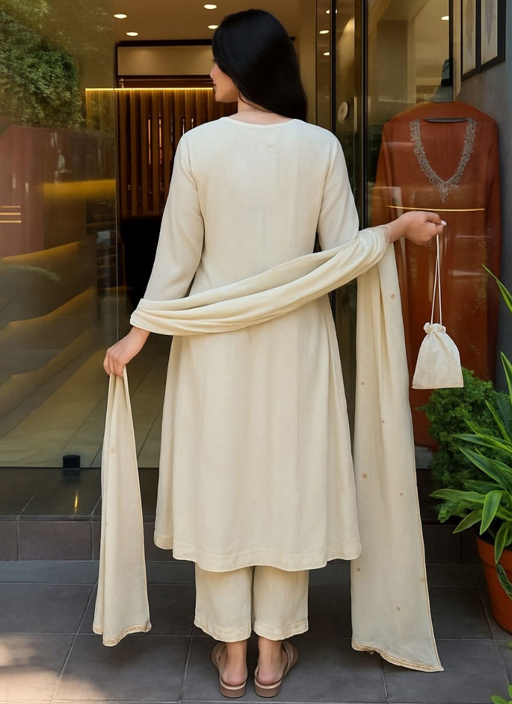 Anarkali Embroidered, Mirror White T8339