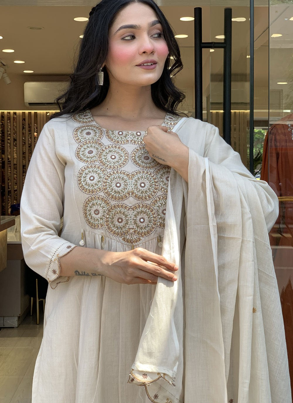 Anarkali Embroidered, Mirror White T8339