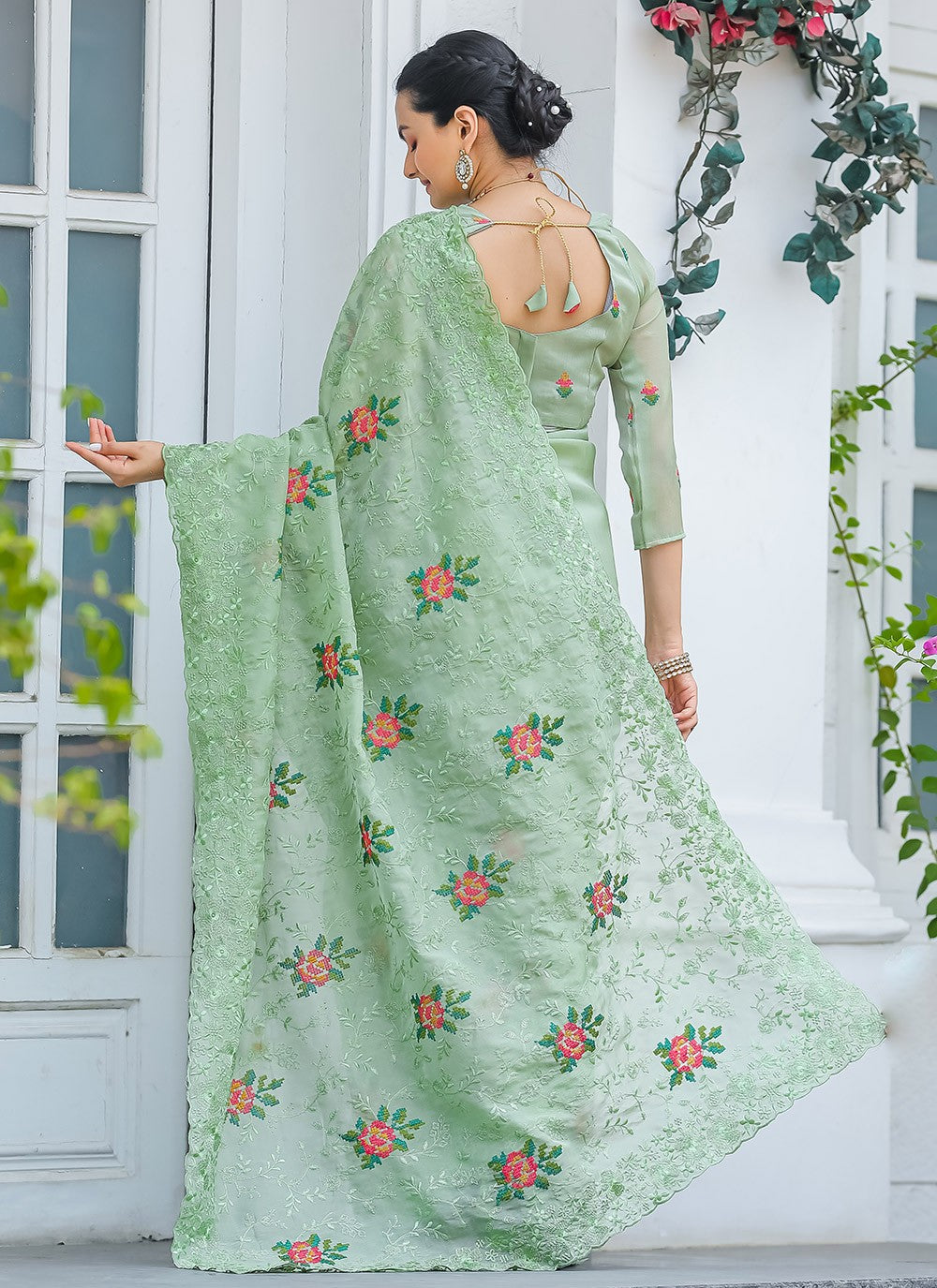 Traditional Cut Work Chiffon Saree - S6373