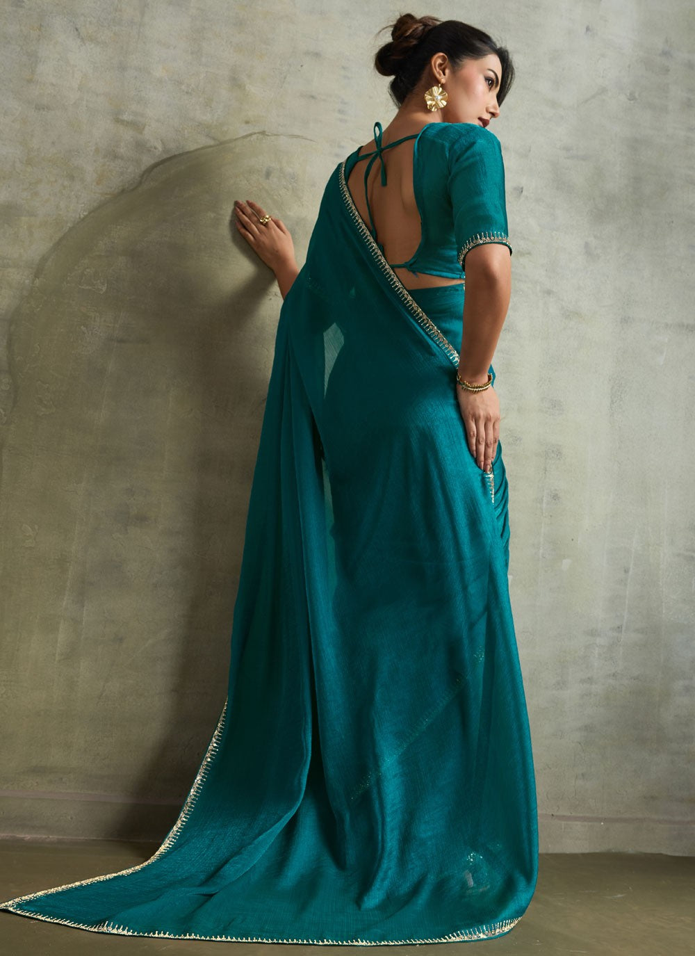 Sea Green Chiffon Classic Saree Embroidered S19826