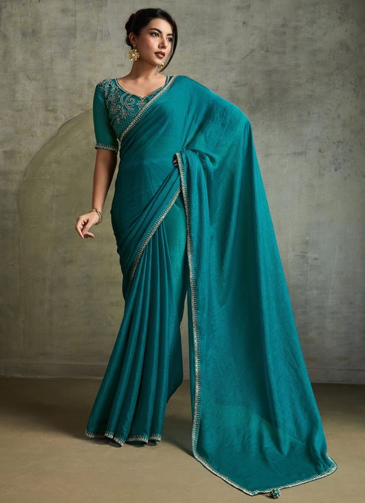 Sea Green Chiffon Classic Saree Embroidered S19826
