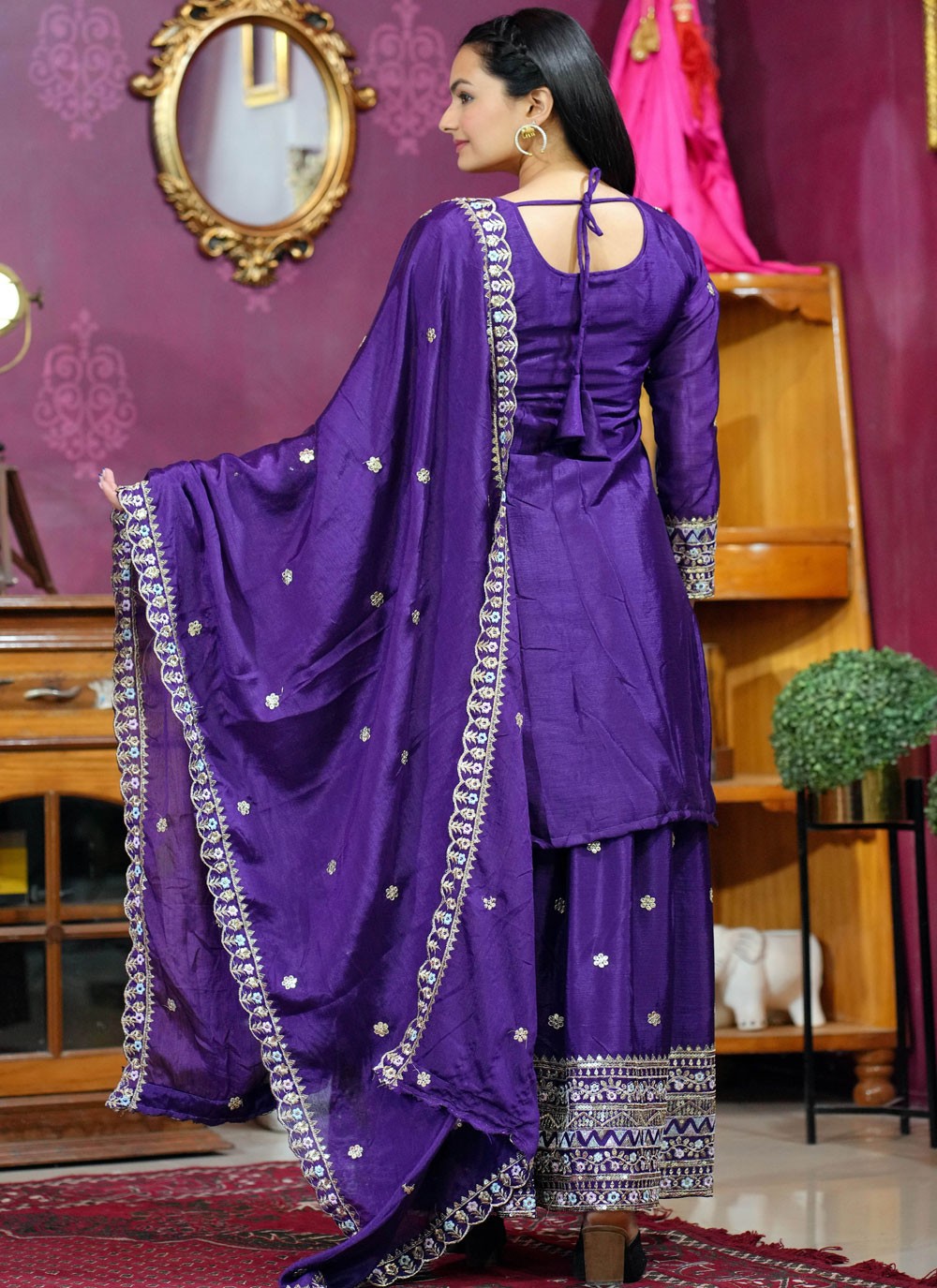 Palazzo Suit Embroidered, Sequins, Zari Purple T7713