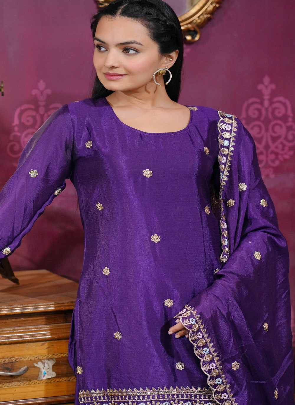 Palazzo Suit Embroidered, Sequins, Zari Purple T7713