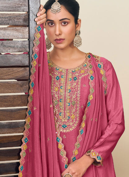 Embroidered Chinon Hot Pink Lehenga - L3248