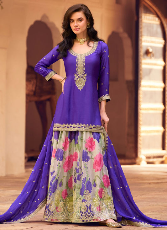 Palazzo Suit Embroidered Purple T8552