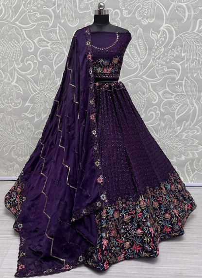 Embroidered Chinon Lehenga - L3054