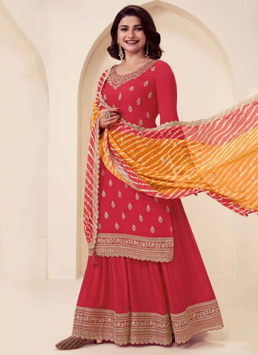 Salwar Suit Embroidered Hot Pink Chinon T5832