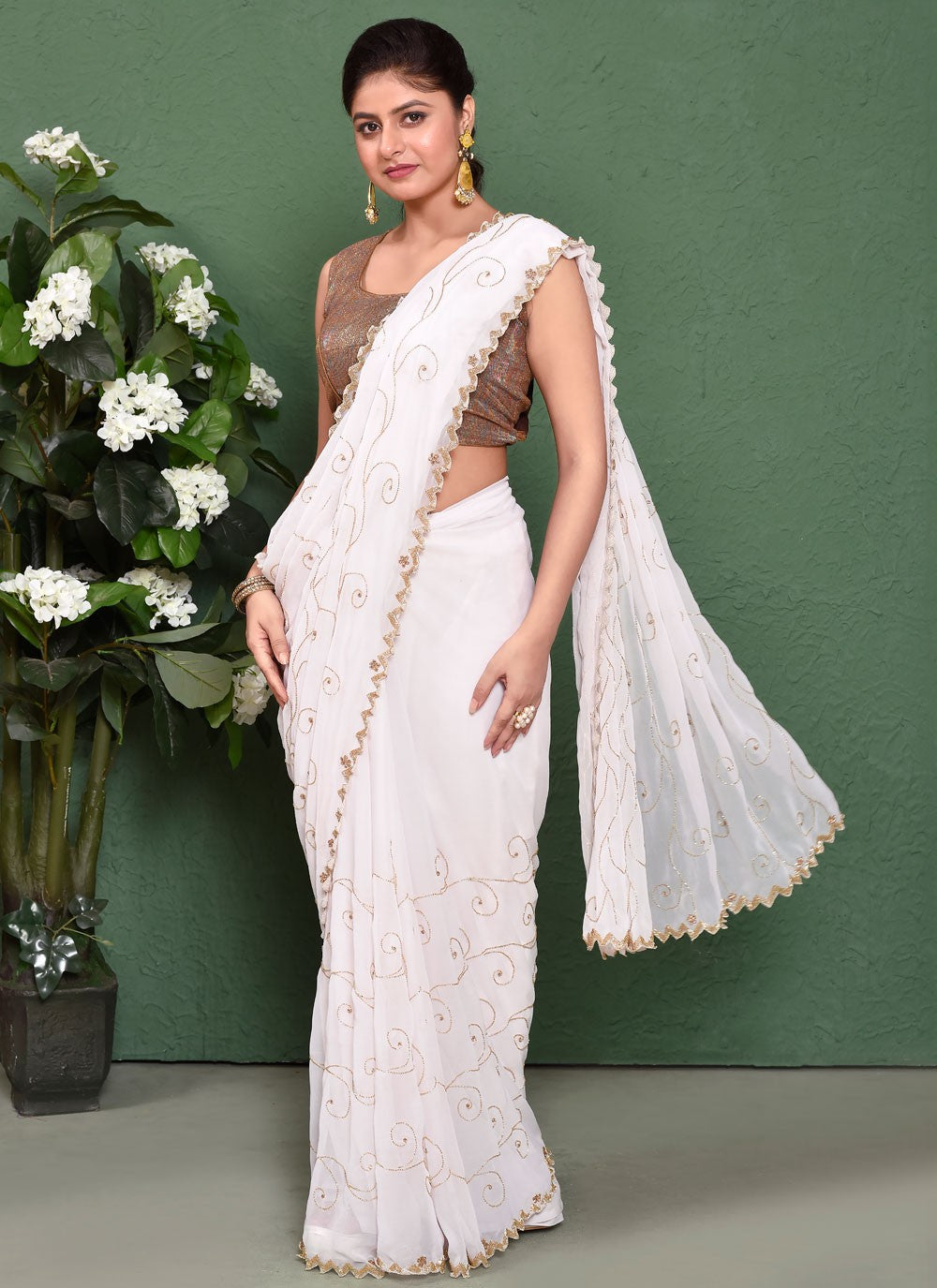 Classic Cut Work Georgette Saree - S7837