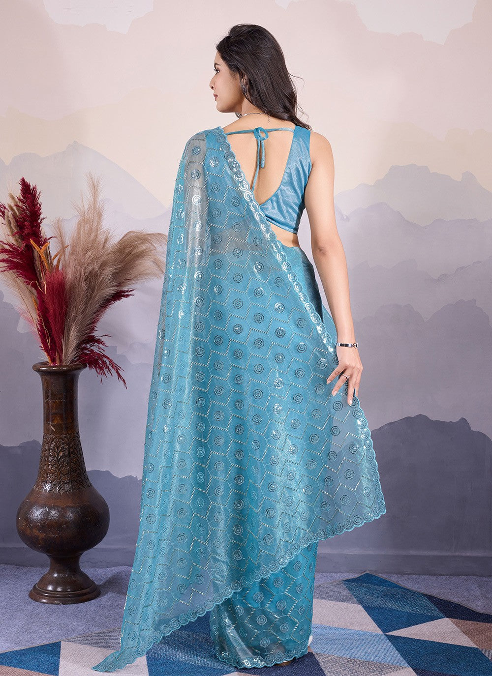 Classic Embroidered Net Saree - S8545