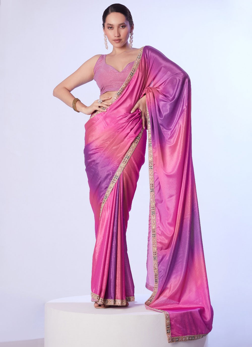 Contemporary Border Work Lavender, Pink Chinon S12760