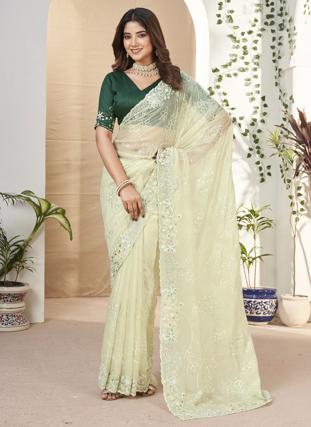 Trendy Embroidered Fancy Fabric Saree - S5206