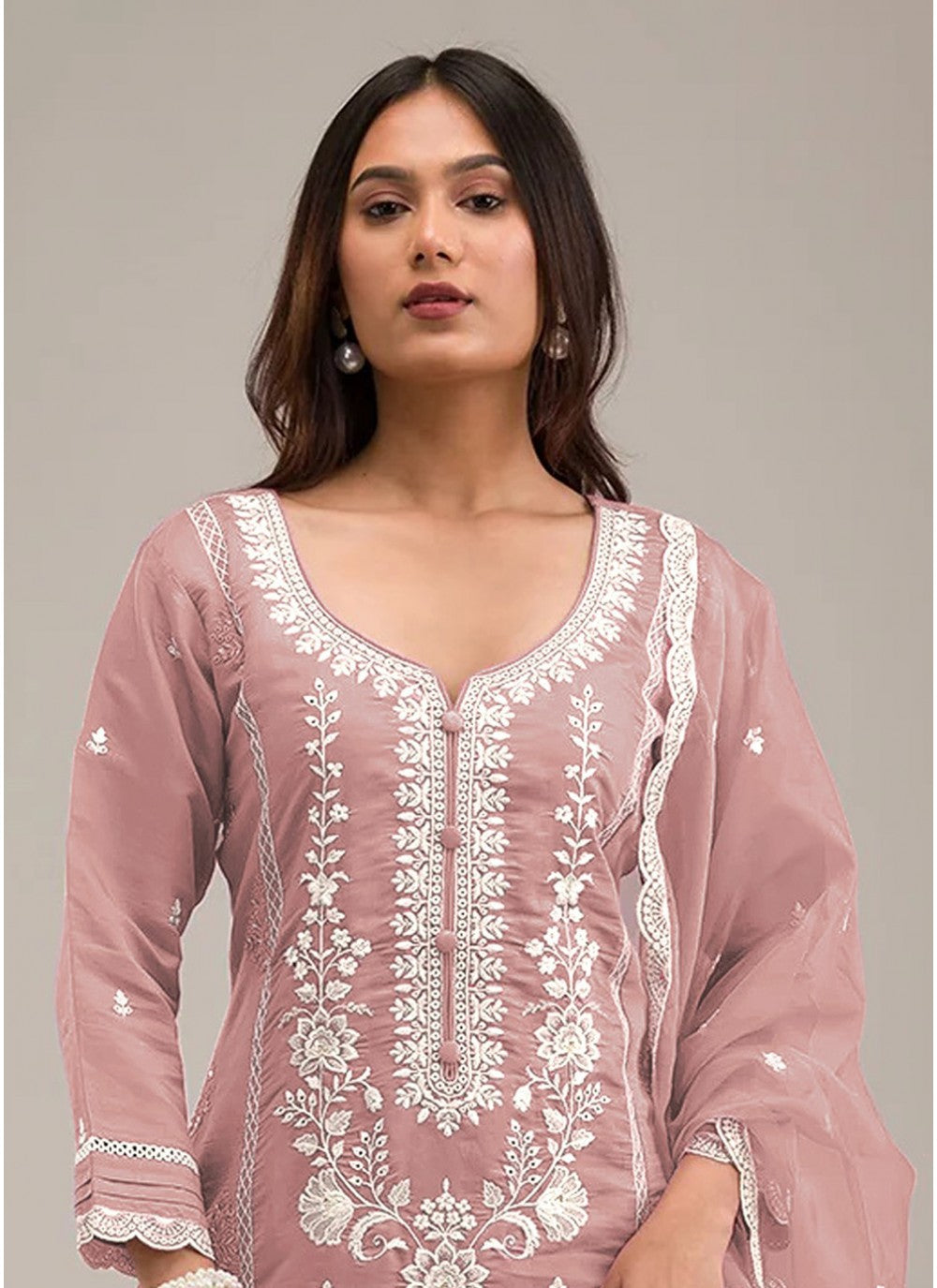 Embroidered Cotton Peach Salwar Suit T6056
