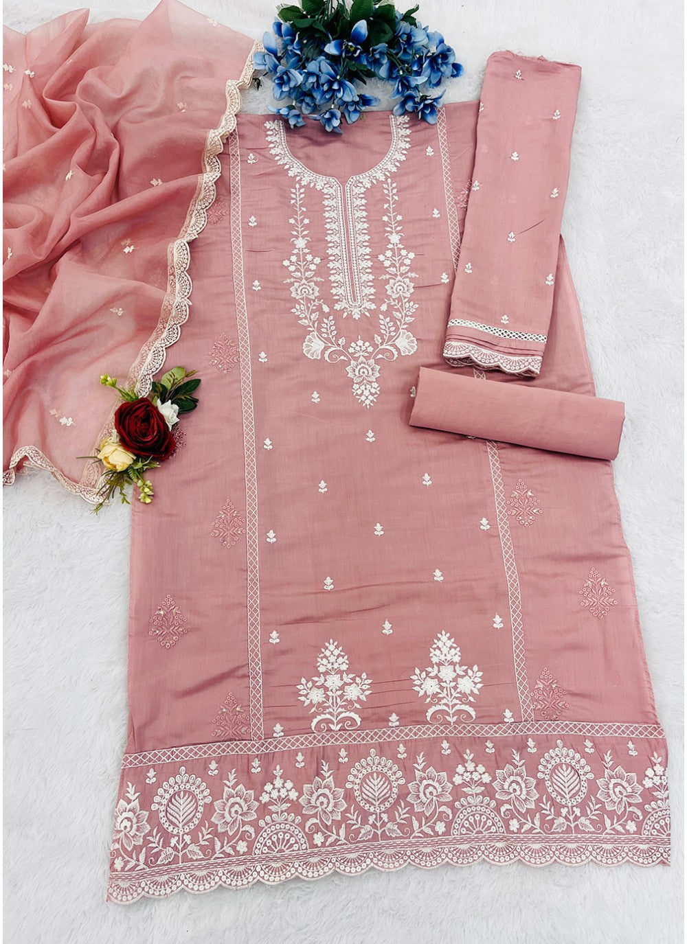 Embroidered Cotton Peach Salwar Suit T6056