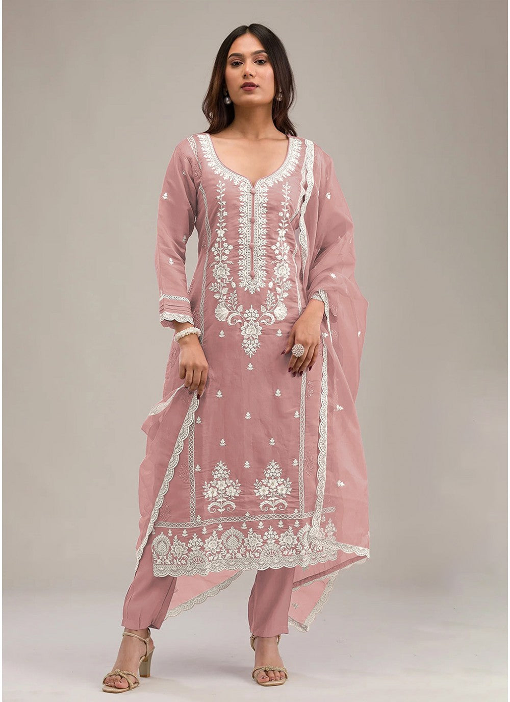 Embroidered Cotton Peach Salwar Suit T6056