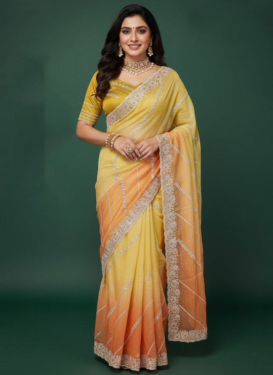 Orange Crush Traditional Saree Embroidered, Sequins S20268