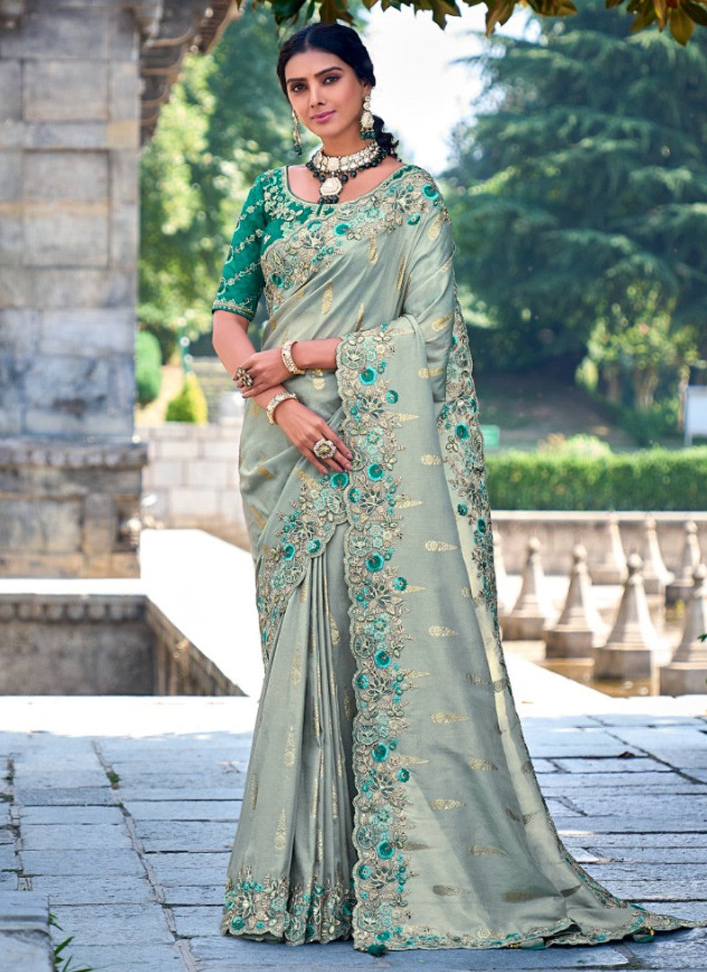 Classic Embroidered Silk Saree - S3890