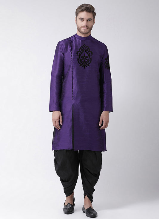 Embroidered Dupion Silk Violet Angrakha - M6698
