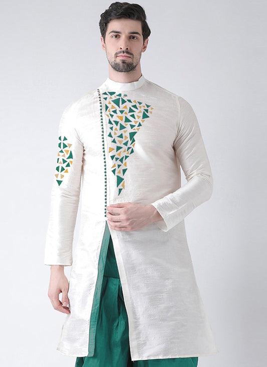 Embroidered Dupion Silk White Kurta - M2087