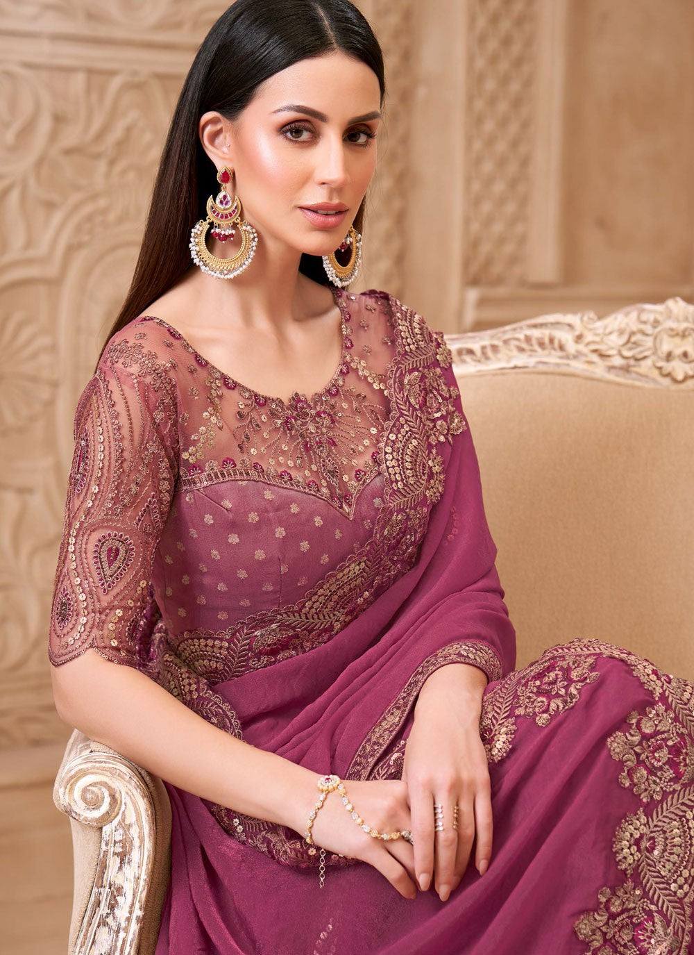 Rust Georgette Classic Saree Border Work, Embroidered S19780