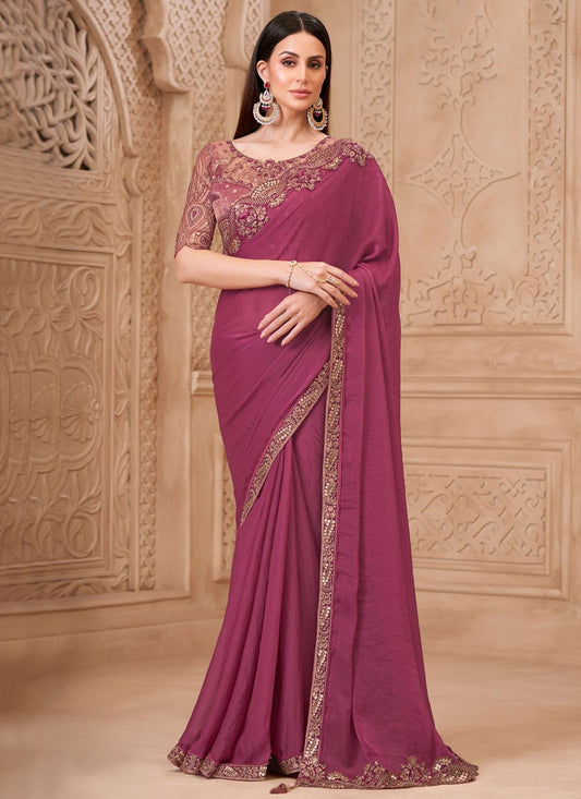 Rust Georgette Classic Saree Border Work, Embroidered S19780