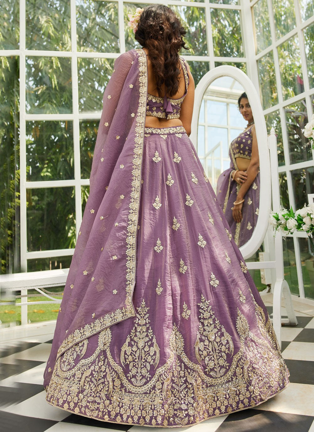 Embroidered Tissue Lavender Lehenga - L3356