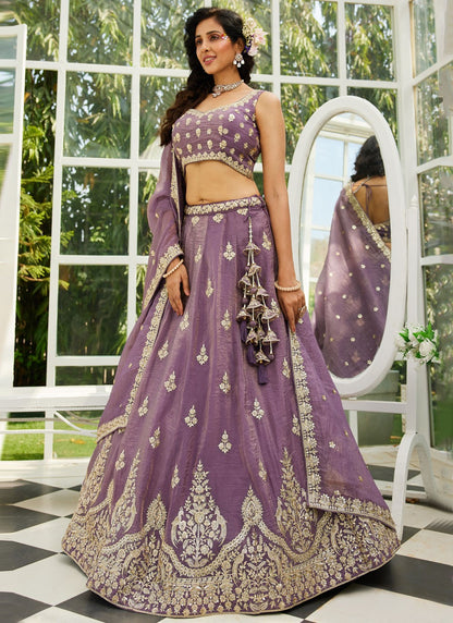 Embroidered Tissue Lavender Lehenga - L3356