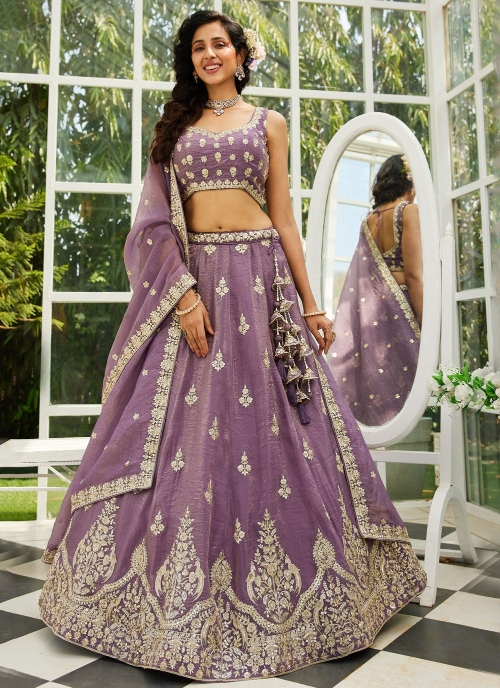 Embroidered Tissue Lavender Lehenga - L3356