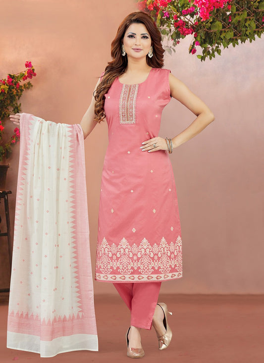 Pant Style Suit Embroidered Pink T8042
