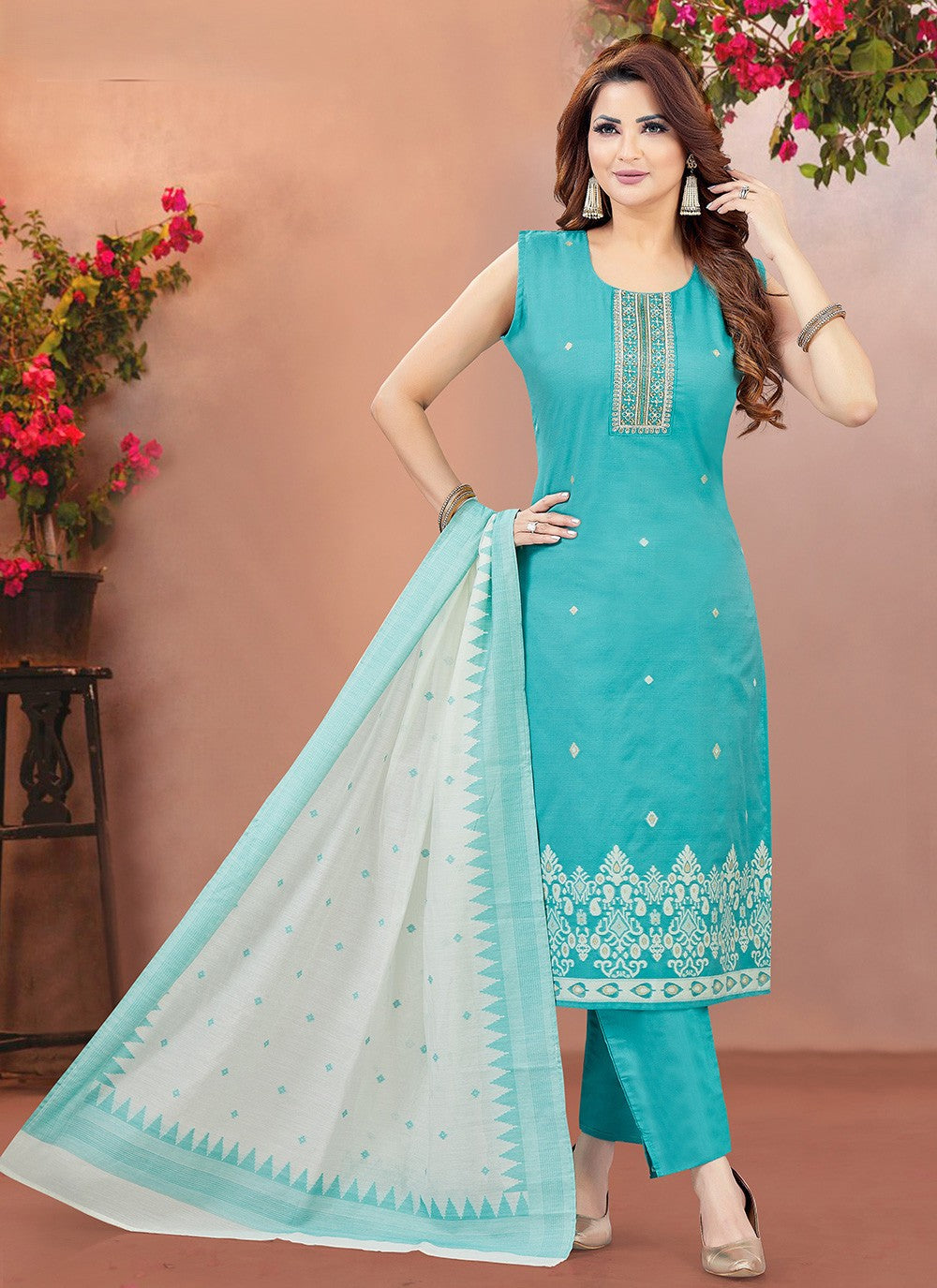 Pant Style Suit Embroidered Rama T8043