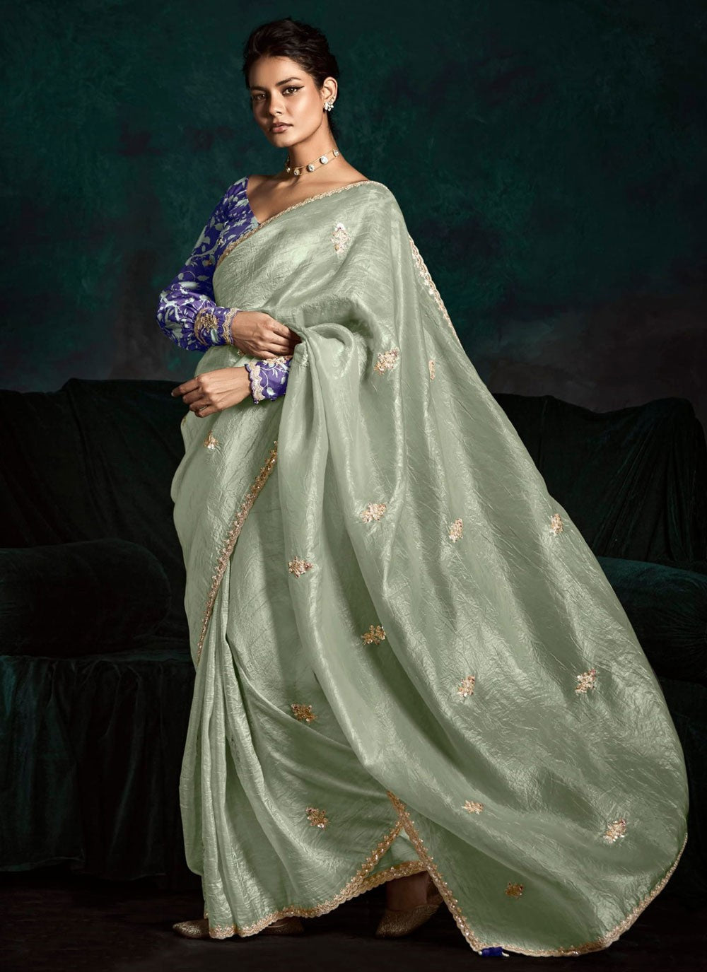 Grey Fancy Fabric Classic Saree Embroidered, Zari S15761