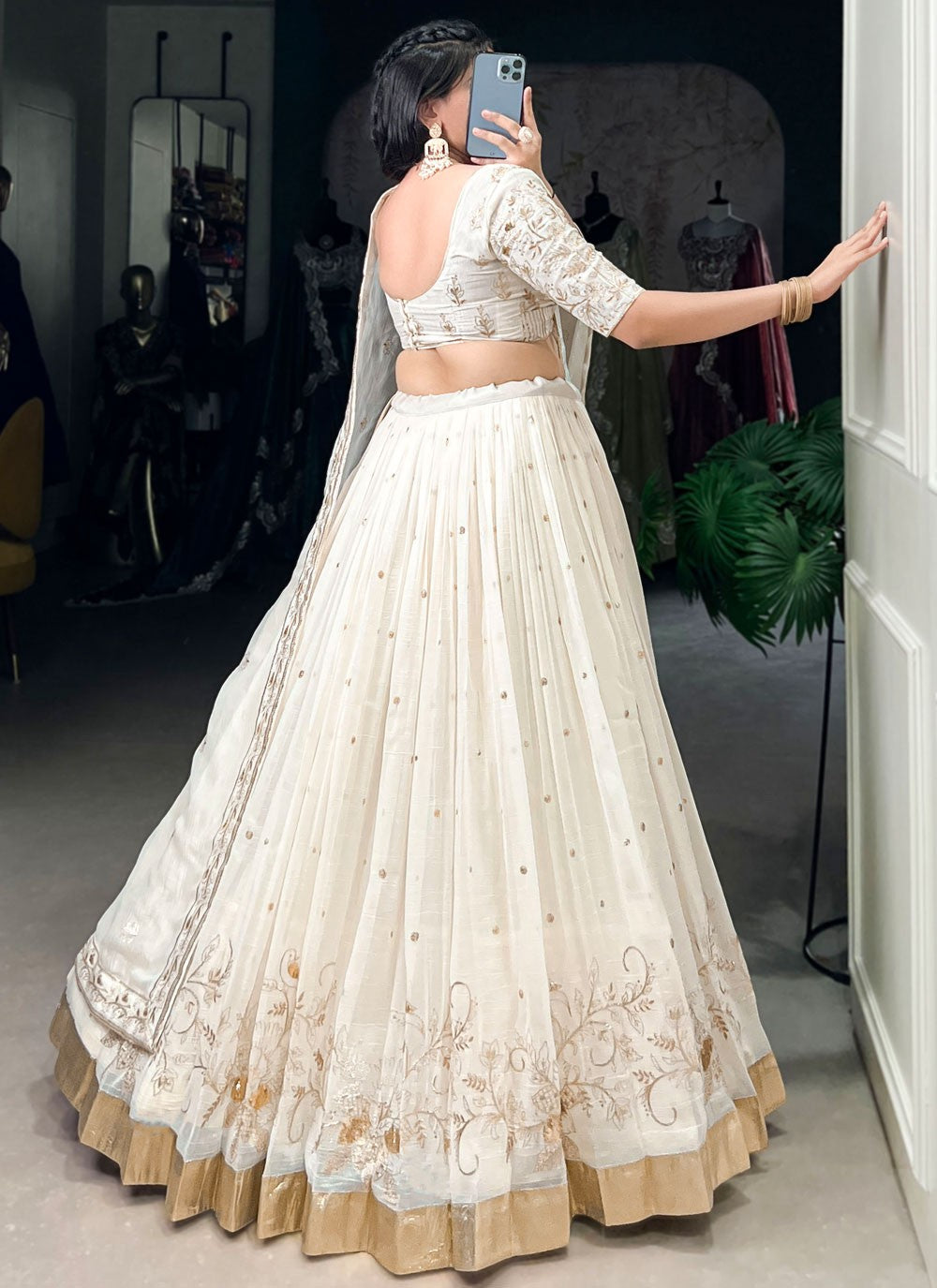 Embroidered Fancy Fabric Off White Lehenga Choli L3719