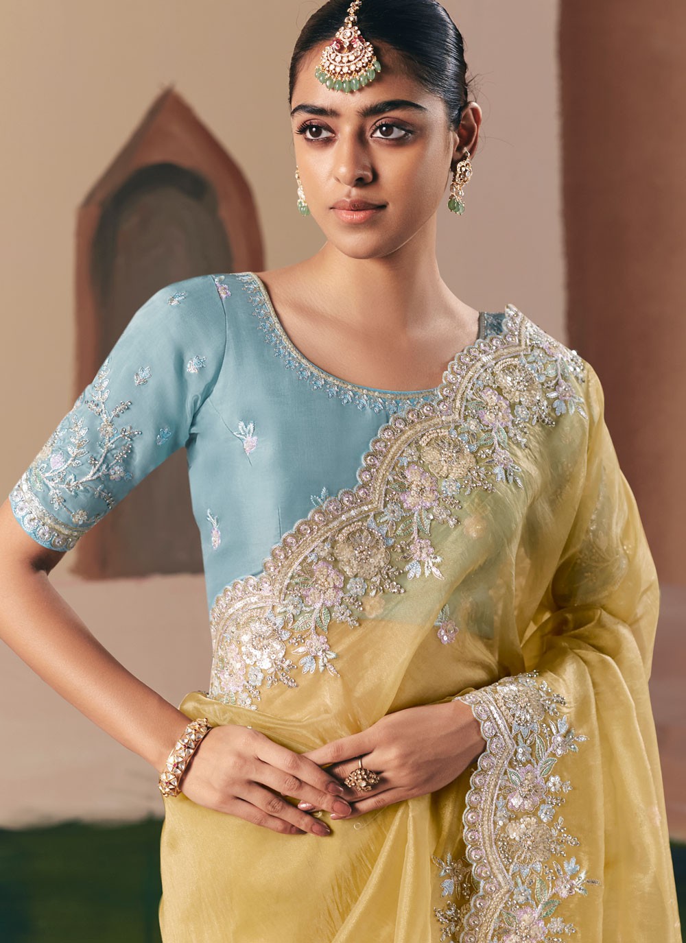 Yellow Fancy Fabric Traditional Saree Embroidered, Sequins S20025