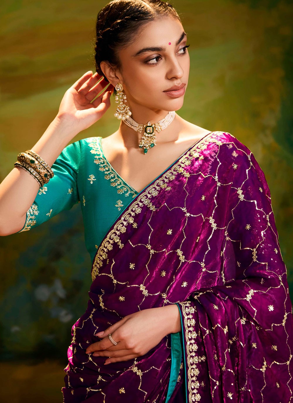 Embroidered Fancy Fabric Wine Traditional Saree S15250