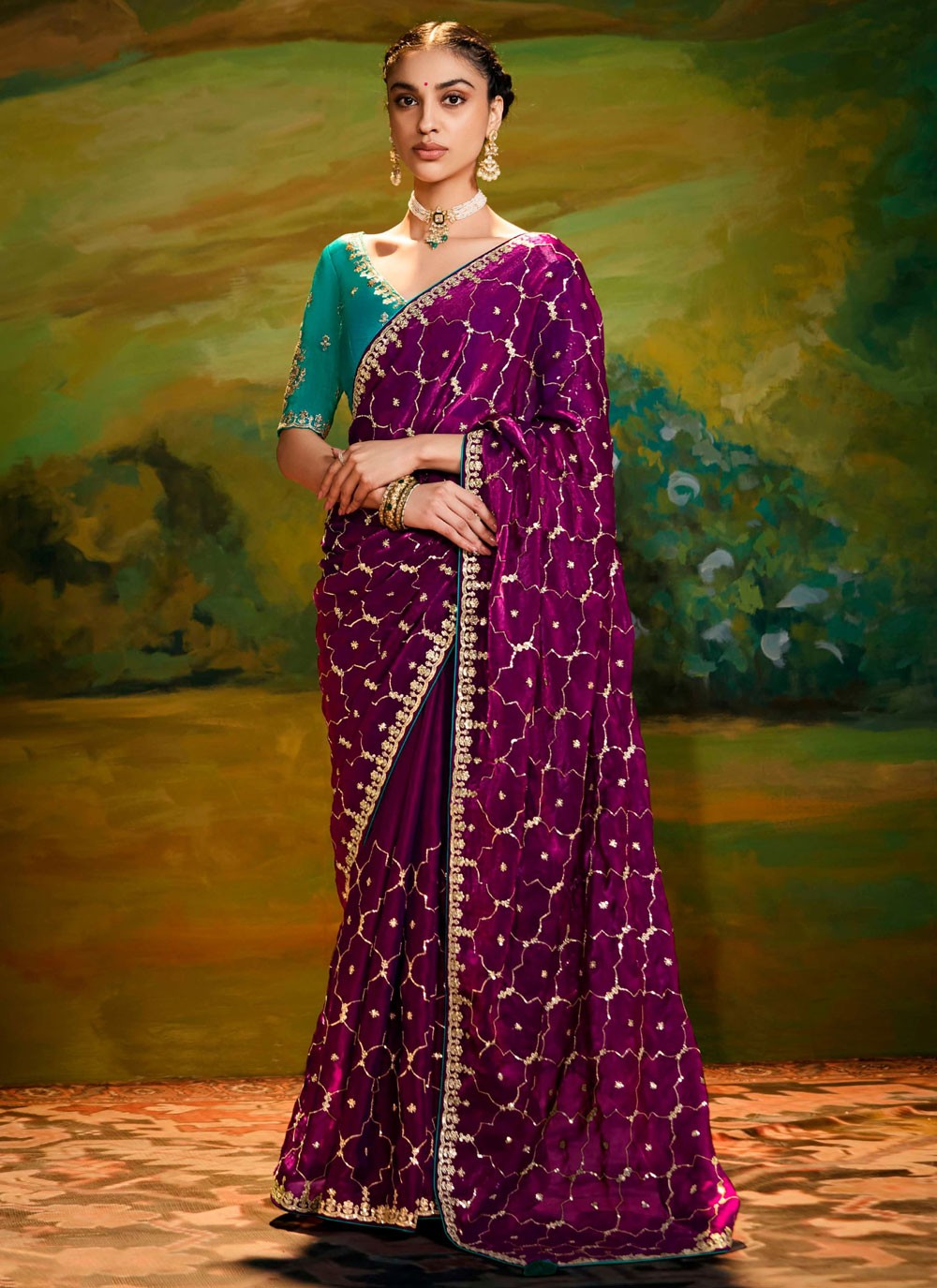 Embroidered Fancy Fabric Wine Traditional Saree S15250