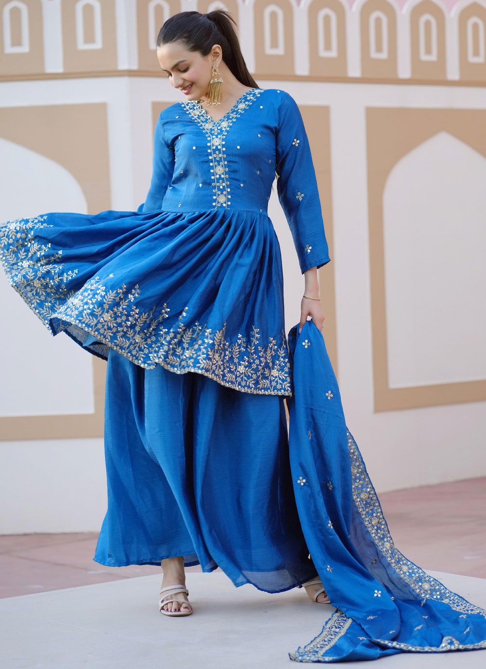 Archive Aari Work, Embroidered, Zari 316824 Blue T6841