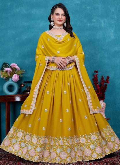 Faux Georgette Ceremonial, Festival, Mehandi & Sangeet A - Line Lehenga L3503