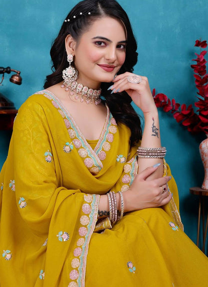 Faux Georgette Ceremonial, Festival, Mehandi & Sangeet A - Line Lehenga L3503