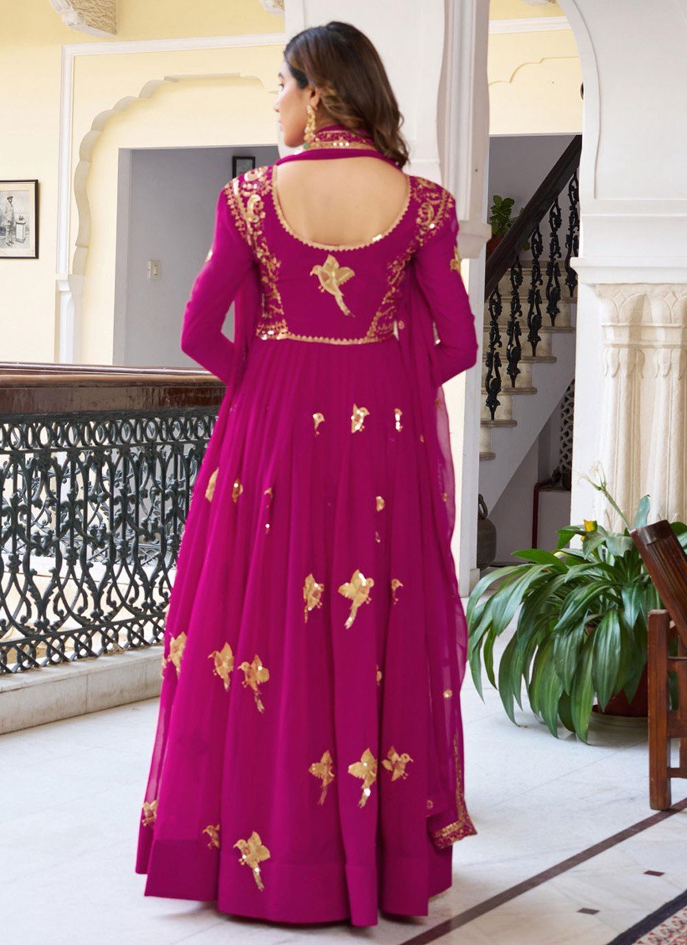 Anarkali Embroidered, Sequins, Zari Fuchsia T8180