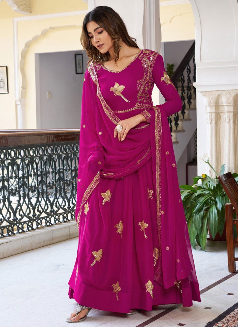 Anarkali Embroidered, Sequins, Zari Fuchsia T8180