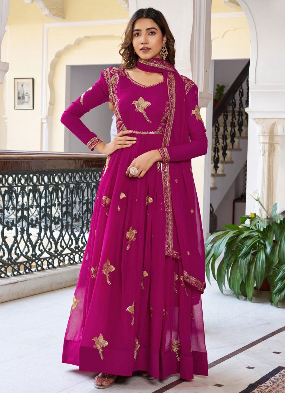 Anarkali Embroidered, Sequins, Zari Fuchsia T8180