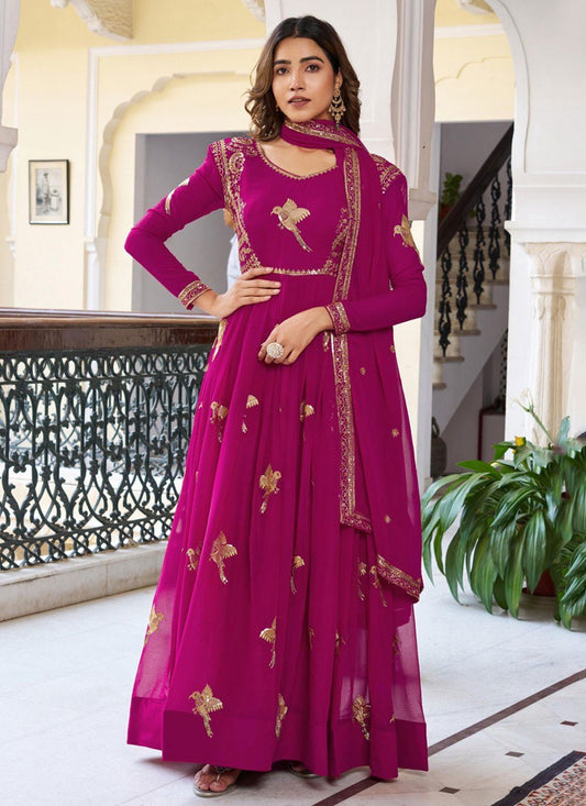 Anarkali Embroidered, Sequins, Zari Fuchsia T8180