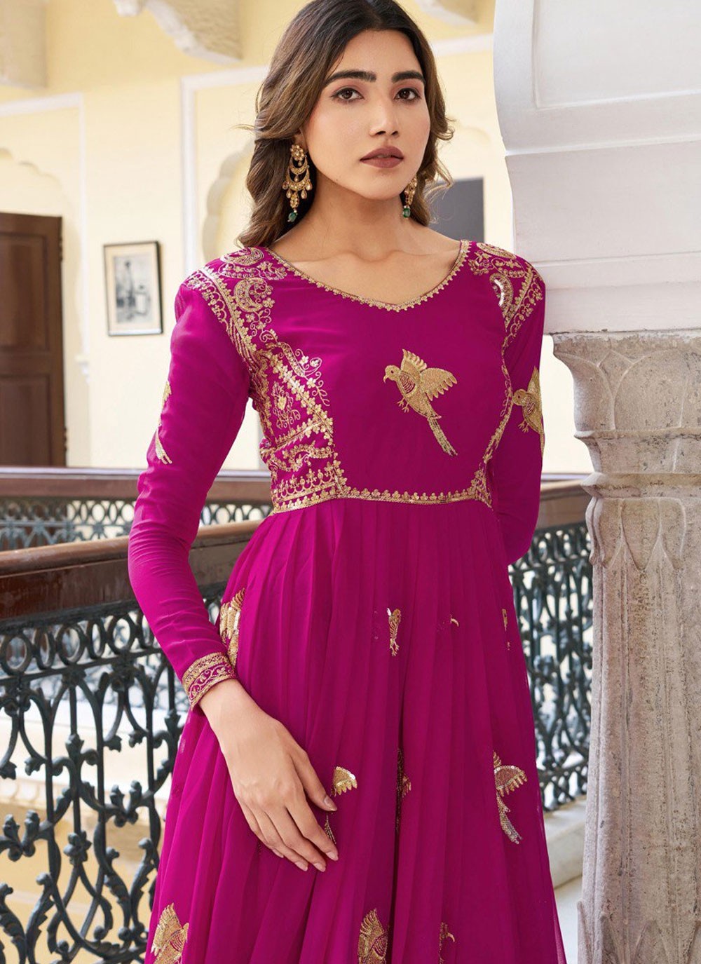 Anarkali Embroidered, Sequins, Zari Fuchsia T8180