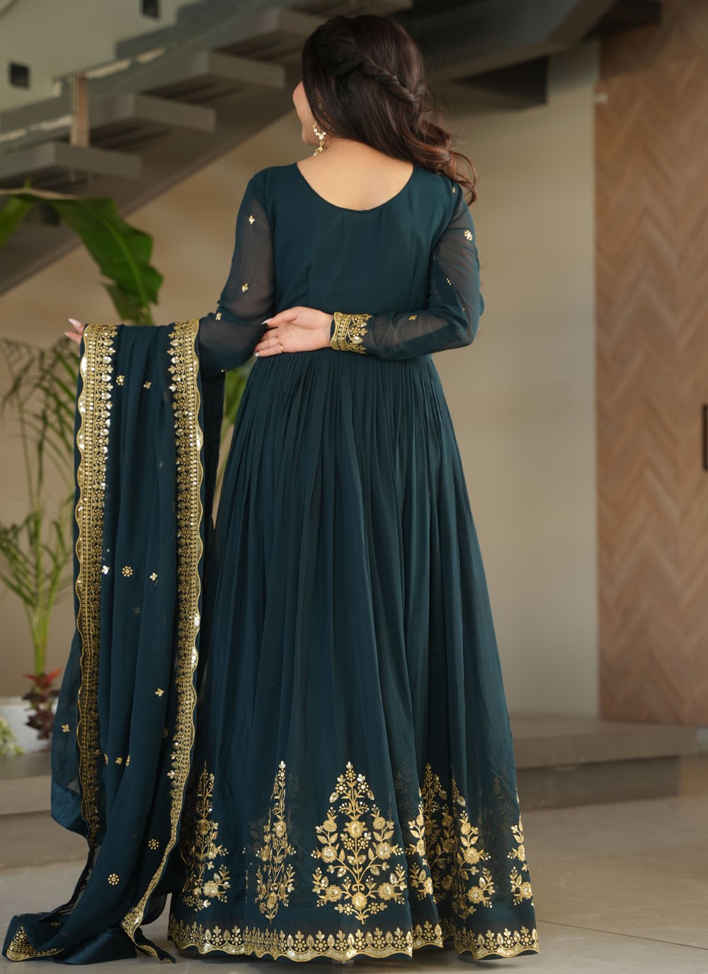 Faux Georgette Mehandi & Sangeet Gown G19879