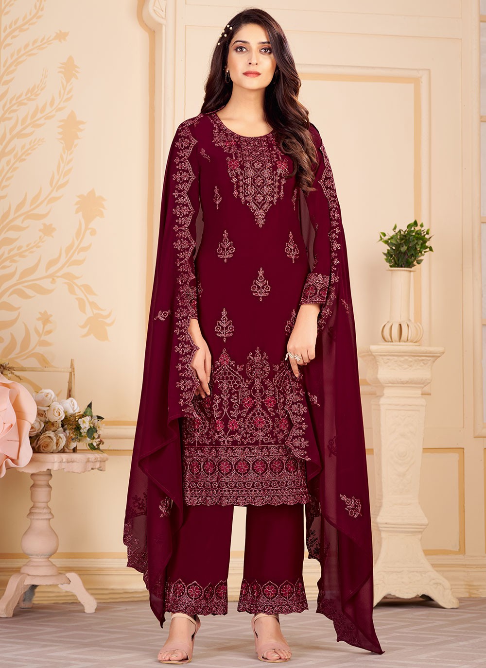 Faux Georgette Straight Suit - T935