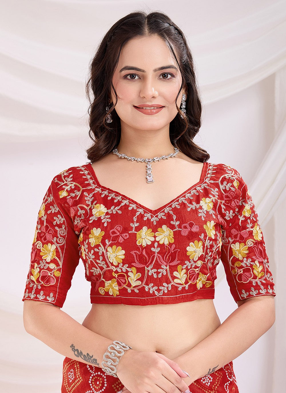 Embroidered Vichitra Silk Maroon Saree S14106