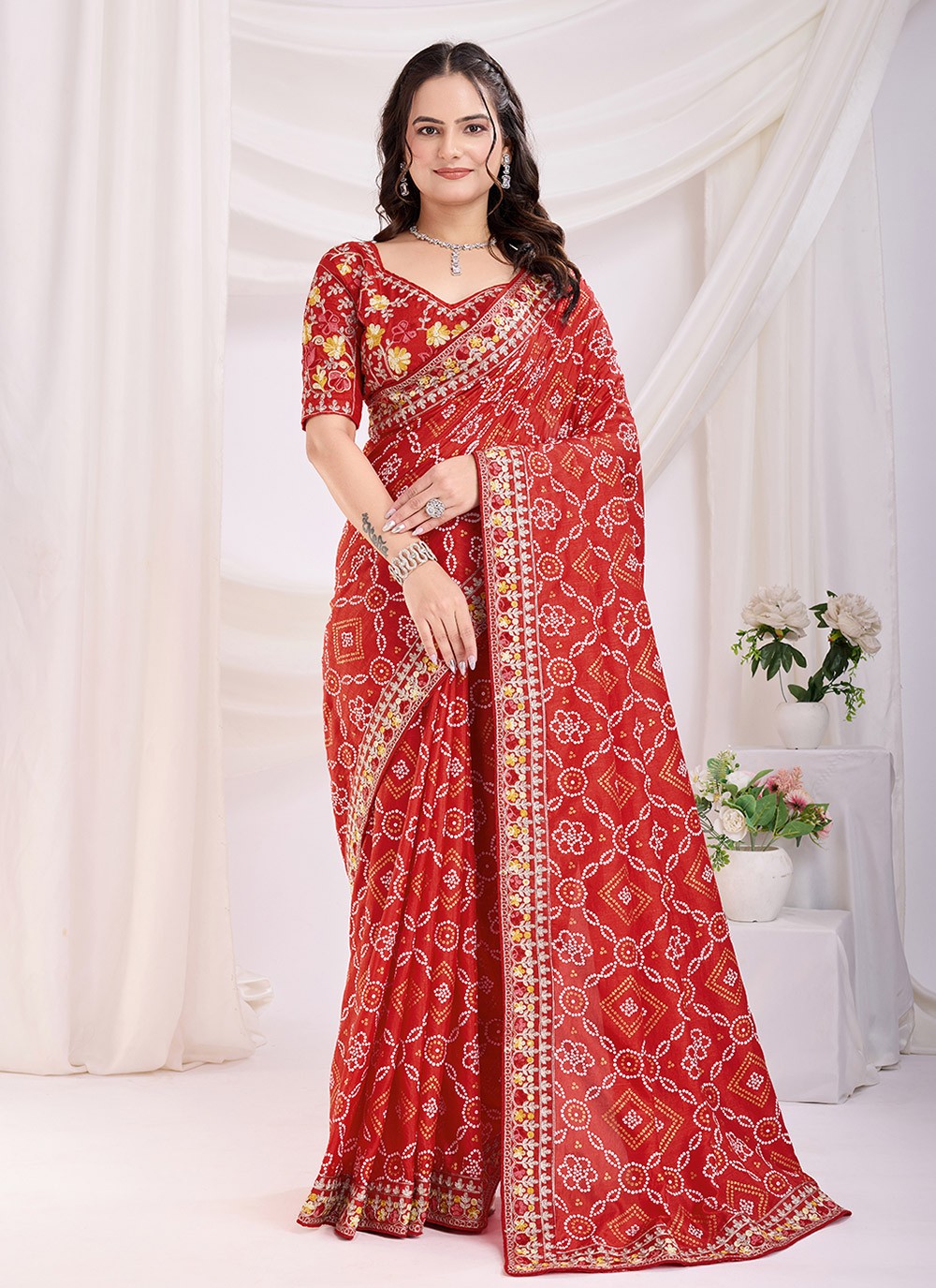 Embroidered Vichitra Silk Maroon Saree S14106