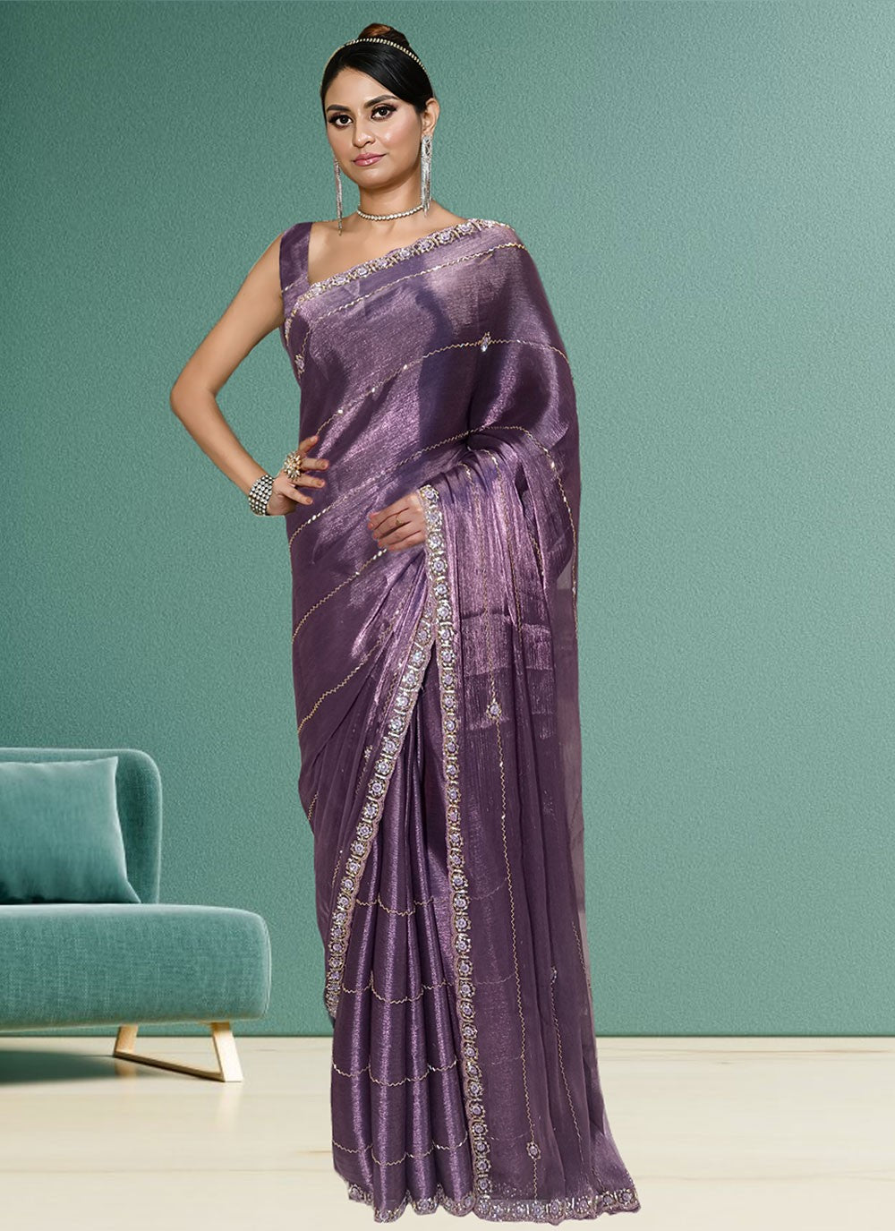 Classic Embroidered Tissue Saree - S6575