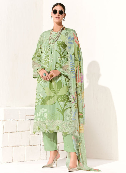 Pant Style Suit Digital Print, Embroidered, Patch, Resham Green T7905